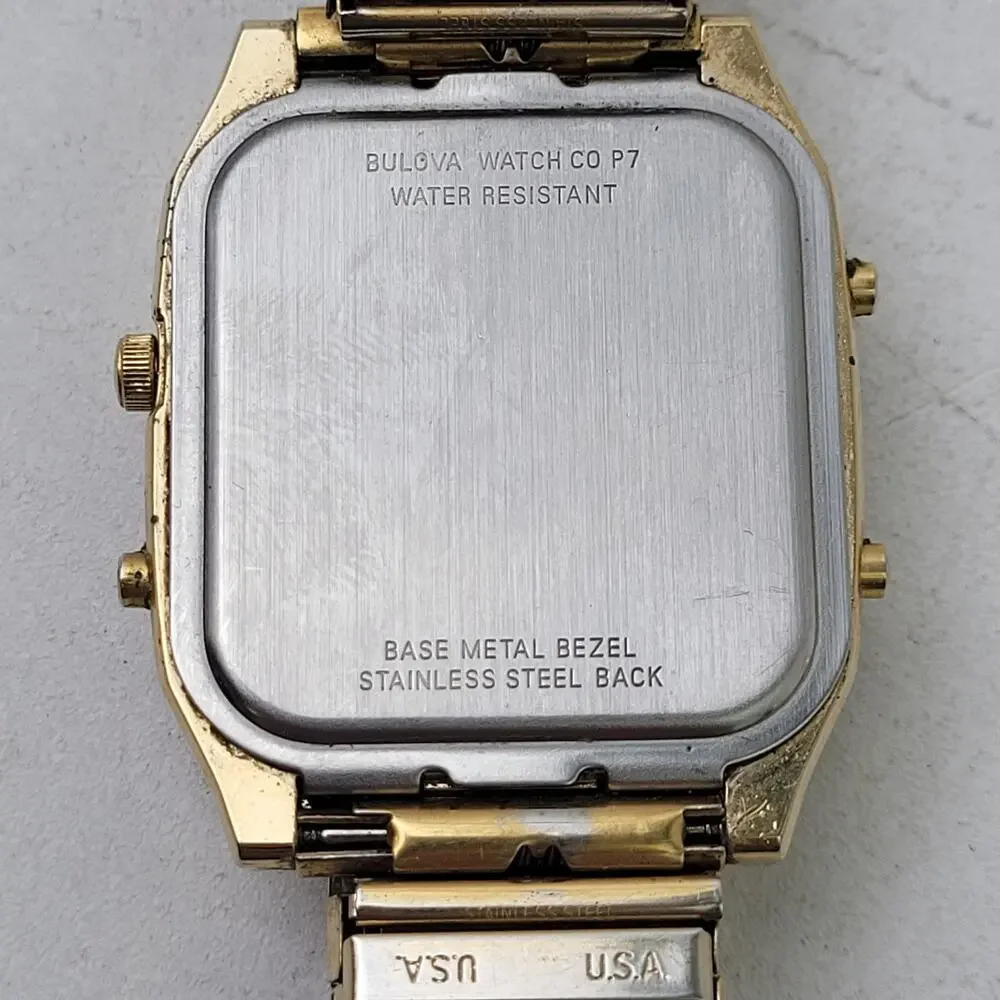 Vintage Bulova P7 82361 Quartz Watch w Digital Window Stainless Steel
